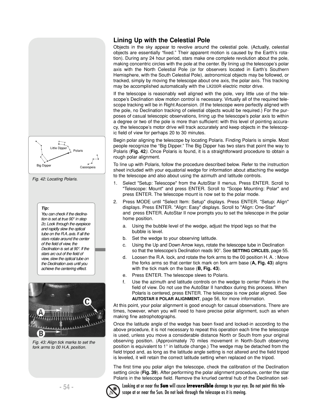 Meade LX200 R instruction manual Lining Up with the Celestial Pole, Locating Polaris 