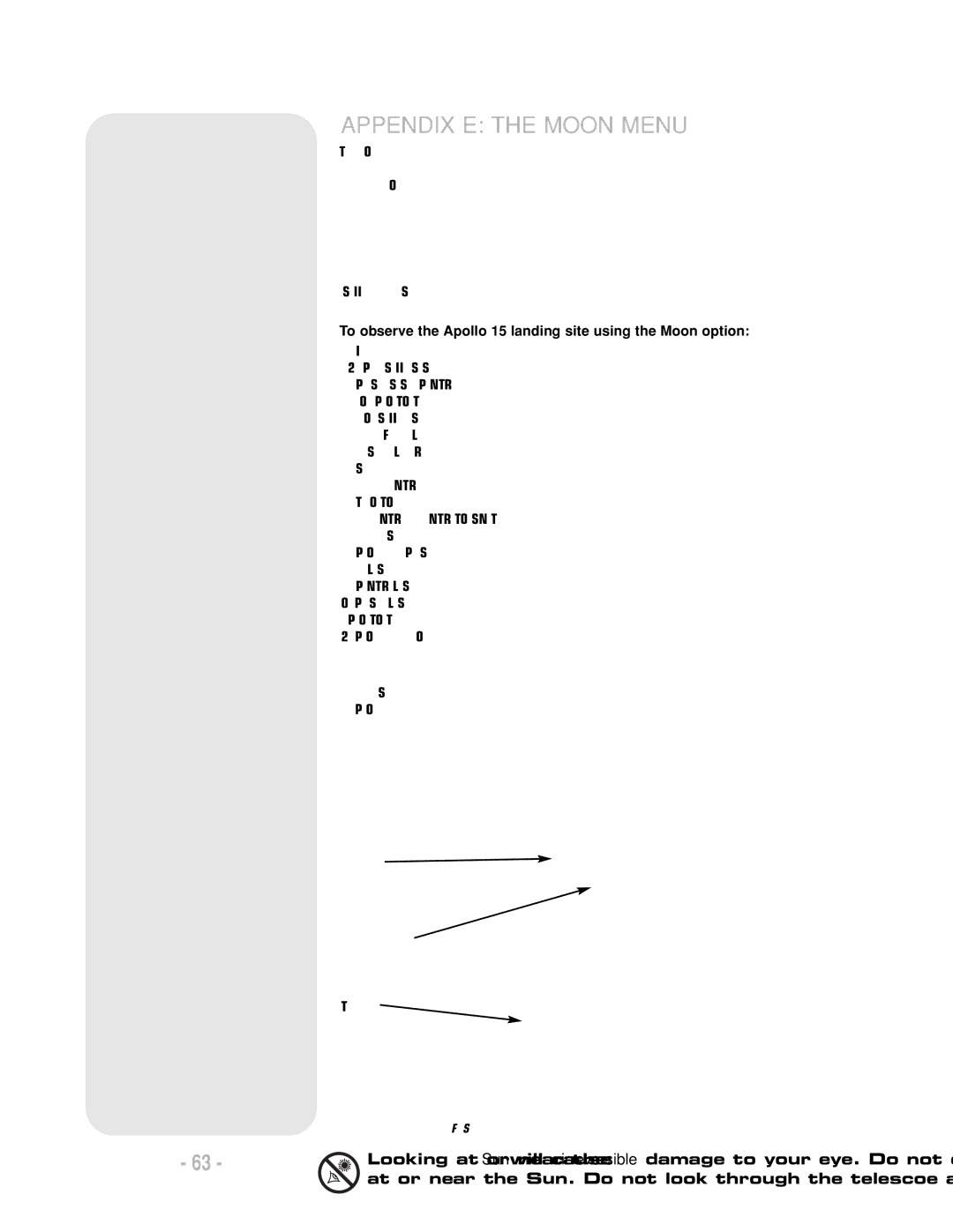 Meade LX200 R instruction manual Appendix E the Moon Menu, To observe the Apollo 15 landing site using the Moon option 