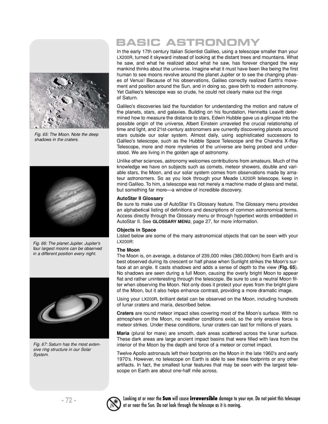 Meade LX200 R instruction manual Basic Astronomy, AutoStar II Glossary, Objects in Space, Moon 