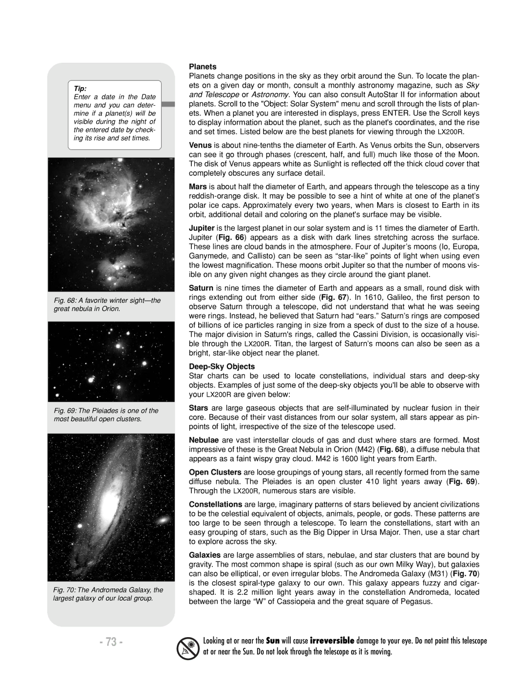 Meade LX200 R instruction manual Planets, Deep-Sky Objects 