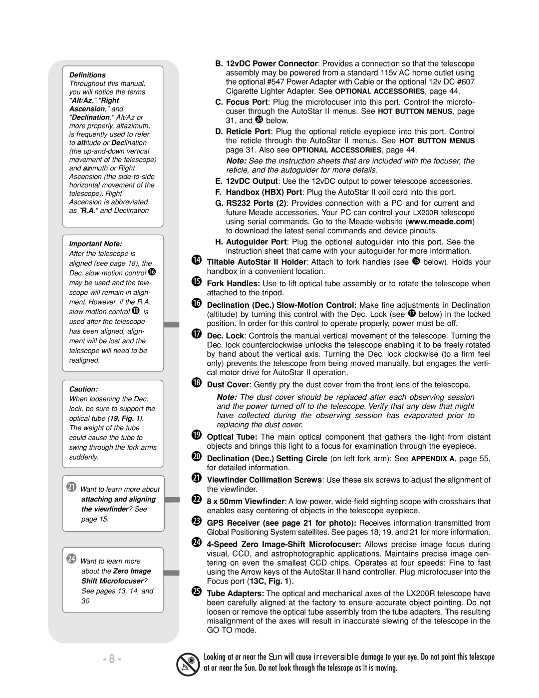 Meade LX200 R instruction manual Definitions, Ascension, Shift Microfocuser? 