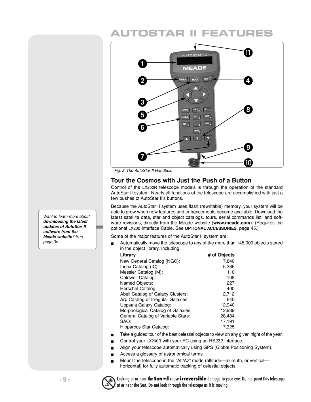 Meade LX200 R instruction manual Autostar II Features, Tour the Cosmos with Just the Push of a Button, Library # of Objects 