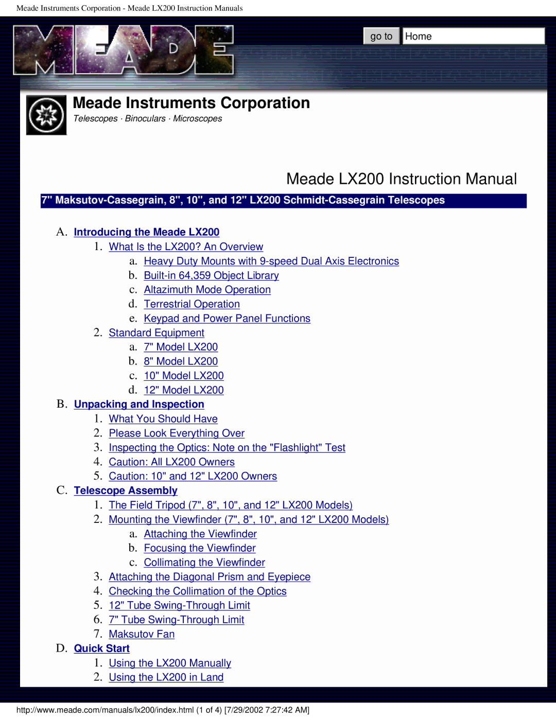 Meade LX200 instruction manual Meade Instruments Corporation 