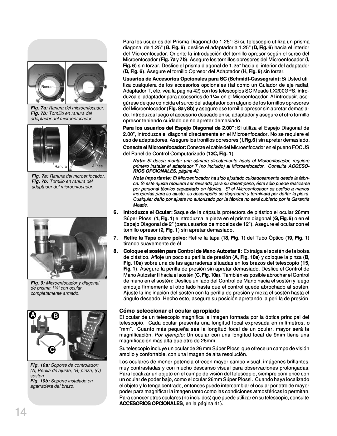 Meade LX200GPS manual A B C, Cómo seleccionar el ocular apropiado 