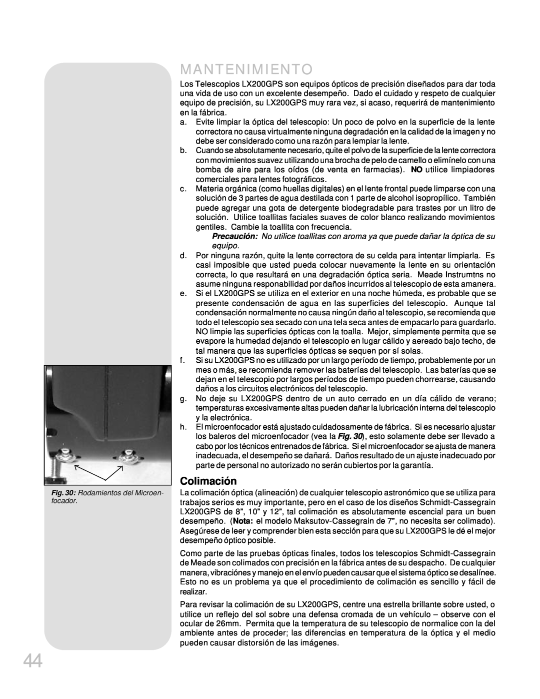 Meade LX200GPS manual Mantenimiento, Colimación 