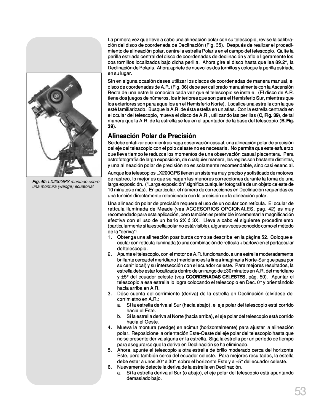 Meade LX200GPS manual Alineación Polar de Precisión 