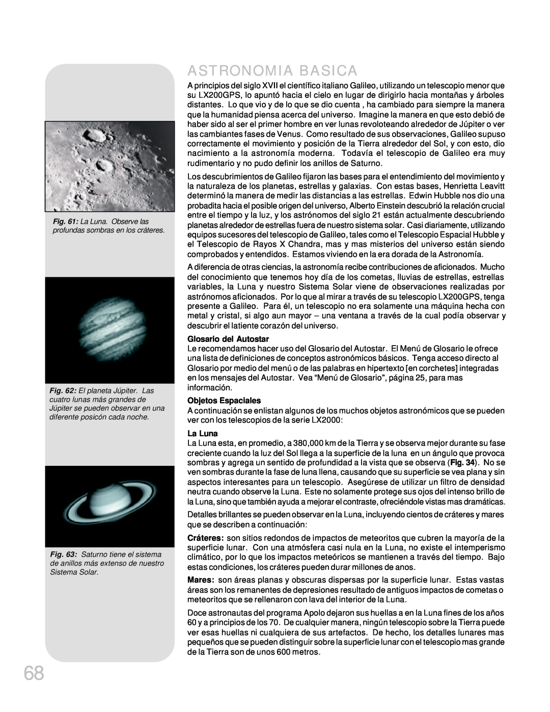Meade LX200GPS manual Astronomia Basica, Glosario del Autostar, Objetos Espaciales, La Luna 