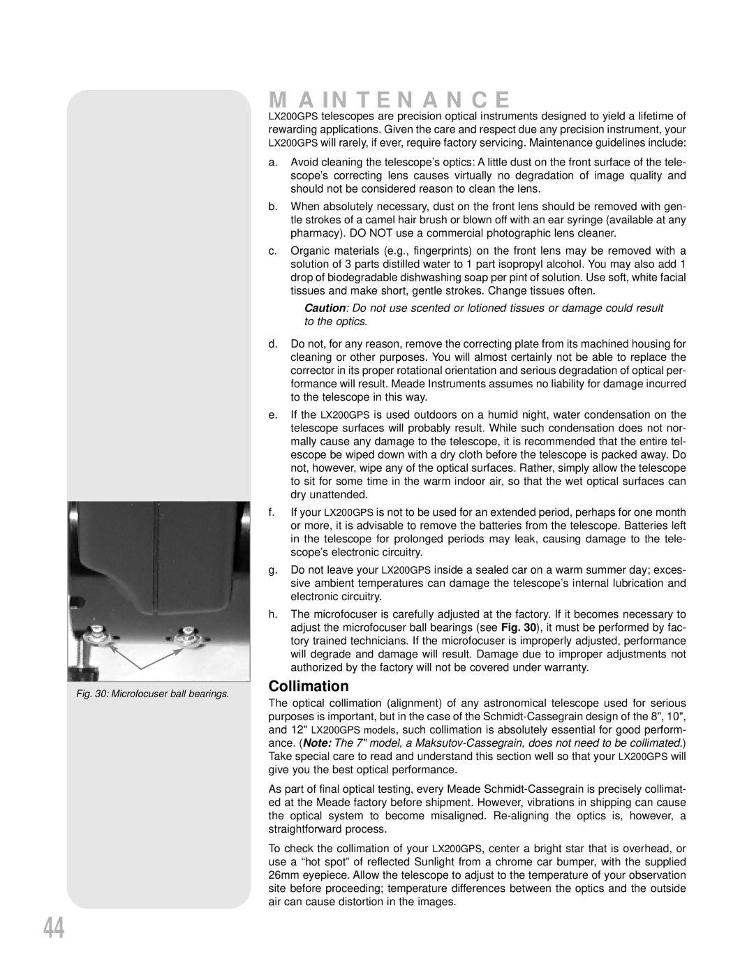 Meade LX200GPS instruction manual Maintenance, Collimation 