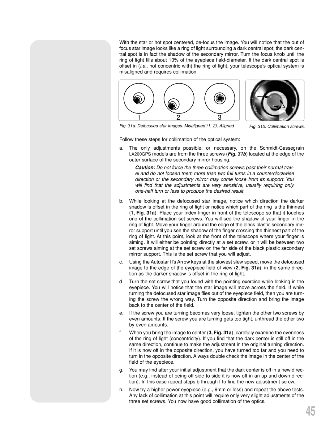 Meade LX200GPS instruction manual Defocused star images. Misaligned 1, 2, Aligned 