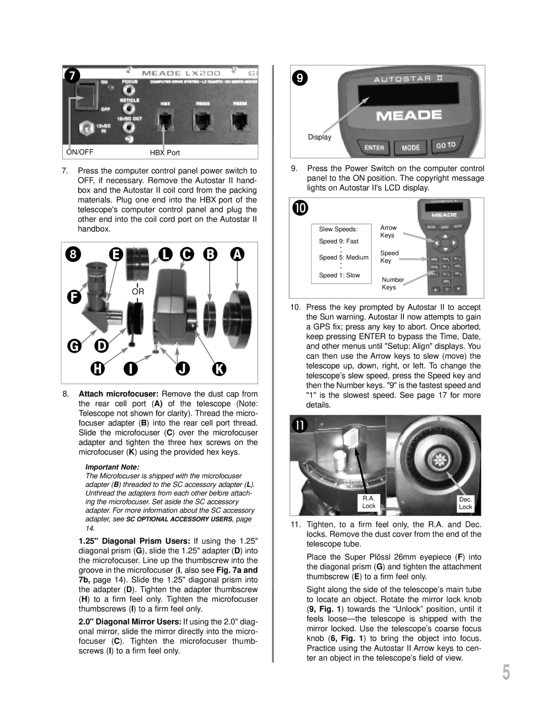 Meade LX200GPS instruction manual Important Note 