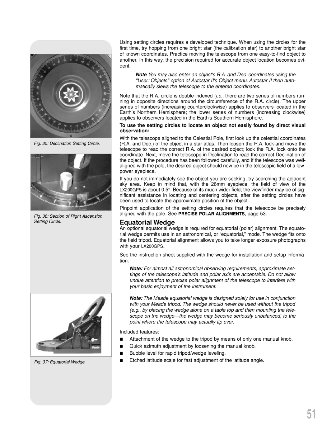 Meade LX200GPS instruction manual Equatorial Wedge, Declination Setting Circle 