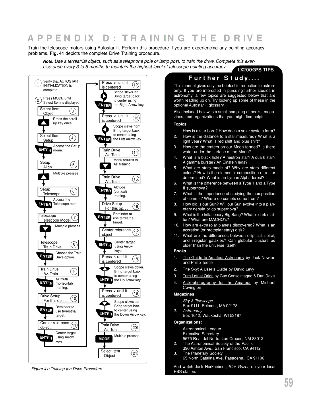 Meade LX200GPS instruction manual Appendix D Training the Drive, Further Study 