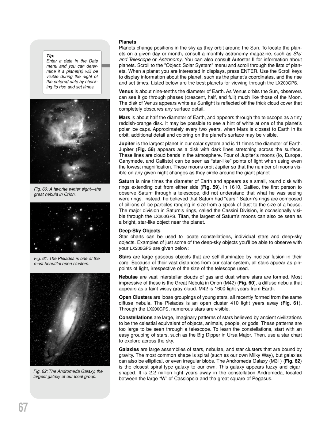 Meade LX200GPS instruction manual Planets, Deep-Sky Objects 