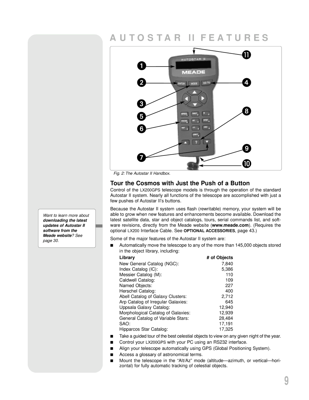 Meade LX200GPS Autostar II Features, Tour the Cosmos with Just the Push of a Button, Library # of Objects 