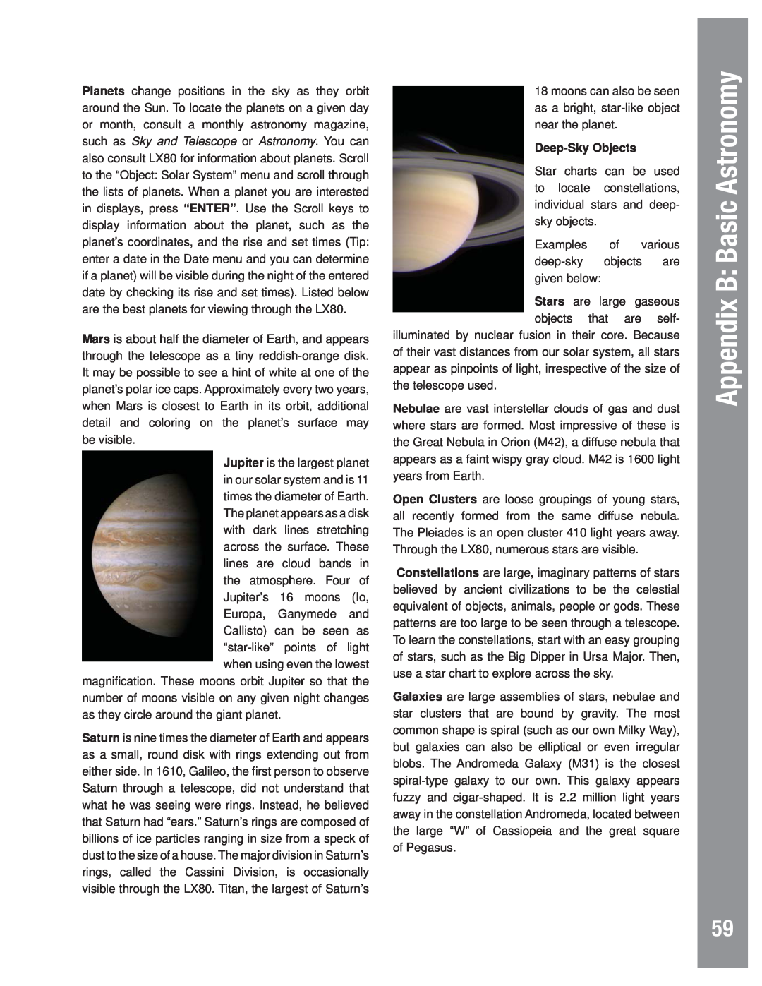 Meade LX80 instruction manual Appendix B Basic Astronomy, Deep-Sky Objects 