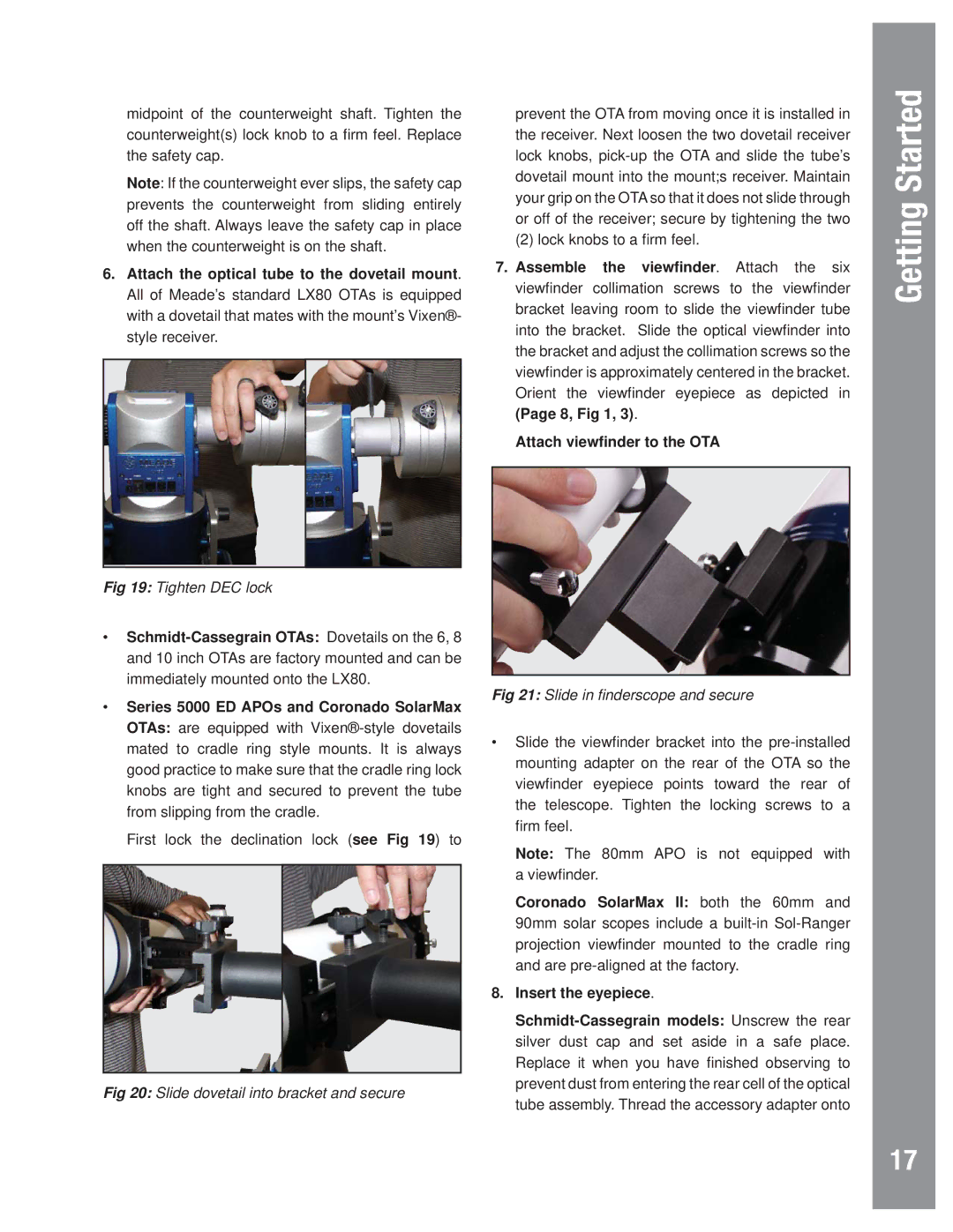 Meade LX80 instruction manual Tighten DEC lock 