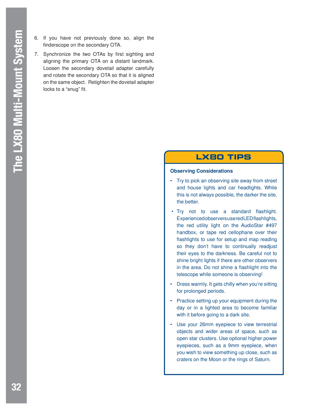 Meade instruction manual LX80 Tips 