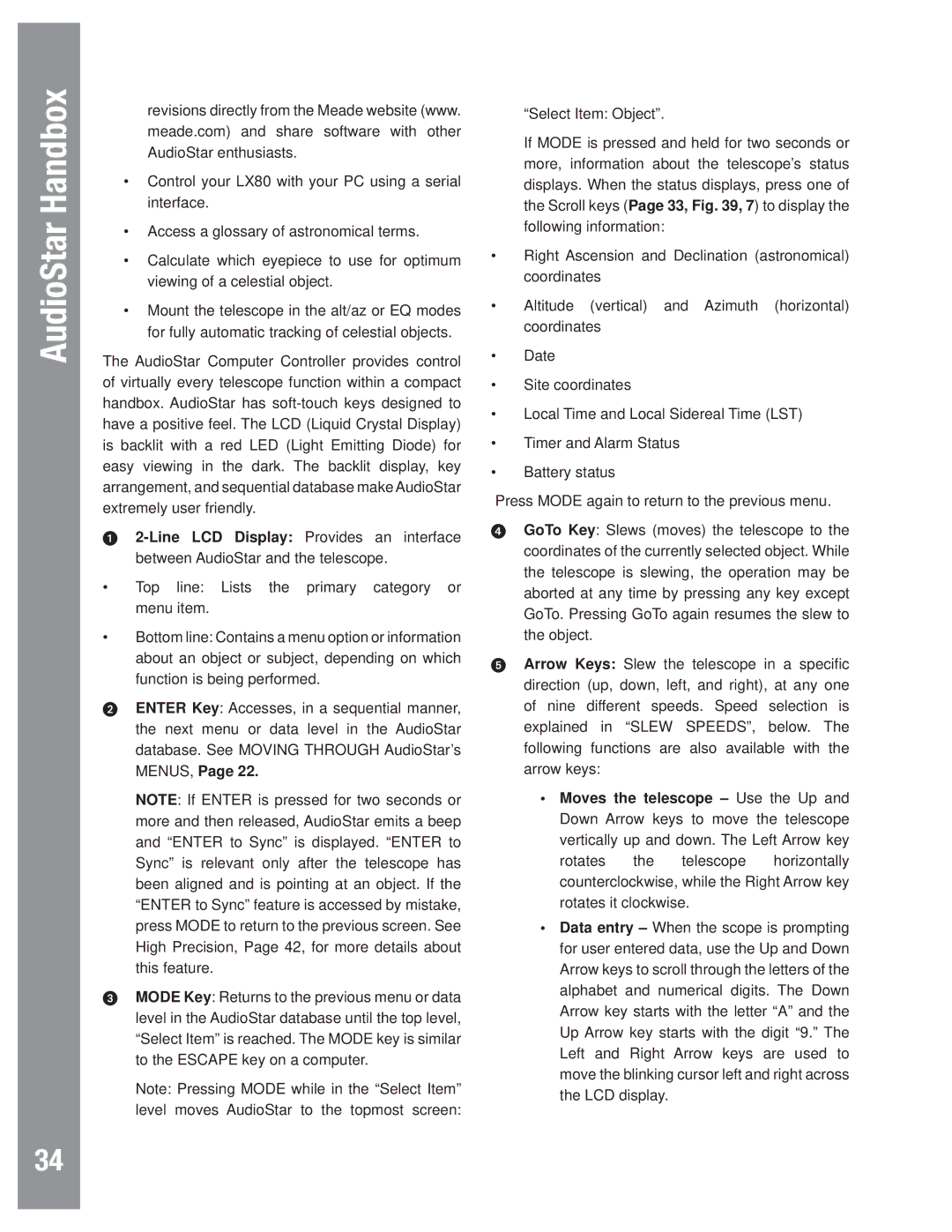 Meade LX80 instruction manual AudioStar Handbox 