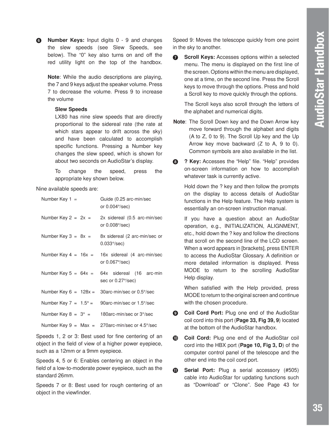 Meade LX80 instruction manual Slew Speeds 