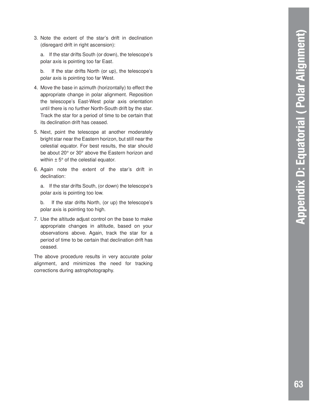Meade LX80 instruction manual Appendix D Equatorial Polar Alignment 
