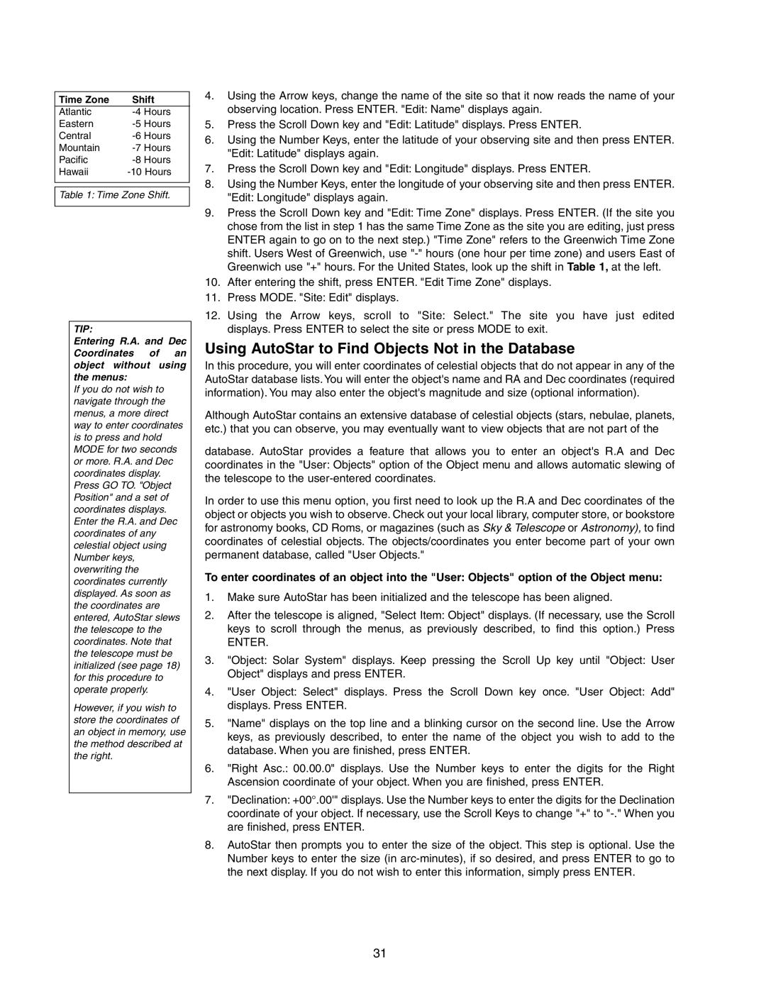 Meade LX90 instruction manual Using AutoStar to Find Objects Not in the Database 