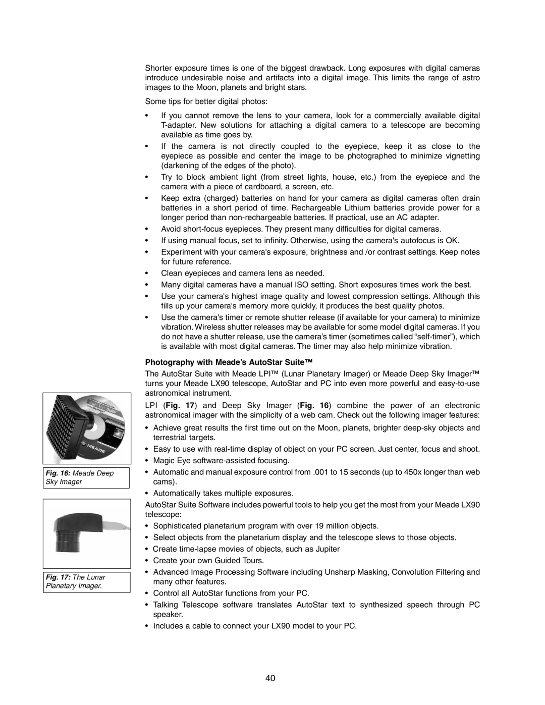 Meade LX90 instruction manual Photography with Meade’s AutoStar Suite, Meade Deep Sky Imager 