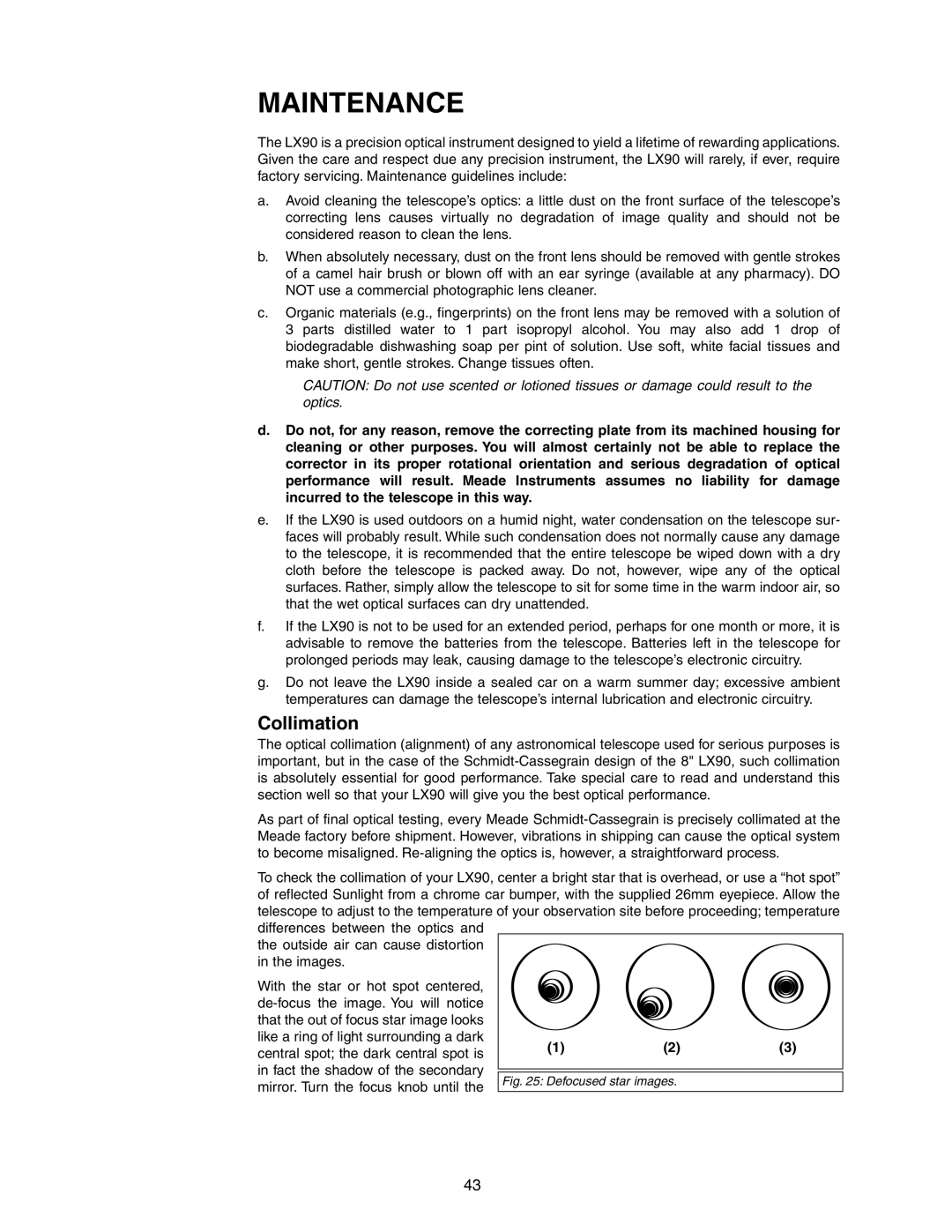 Meade LX90 instruction manual Maintenance, Collimation 