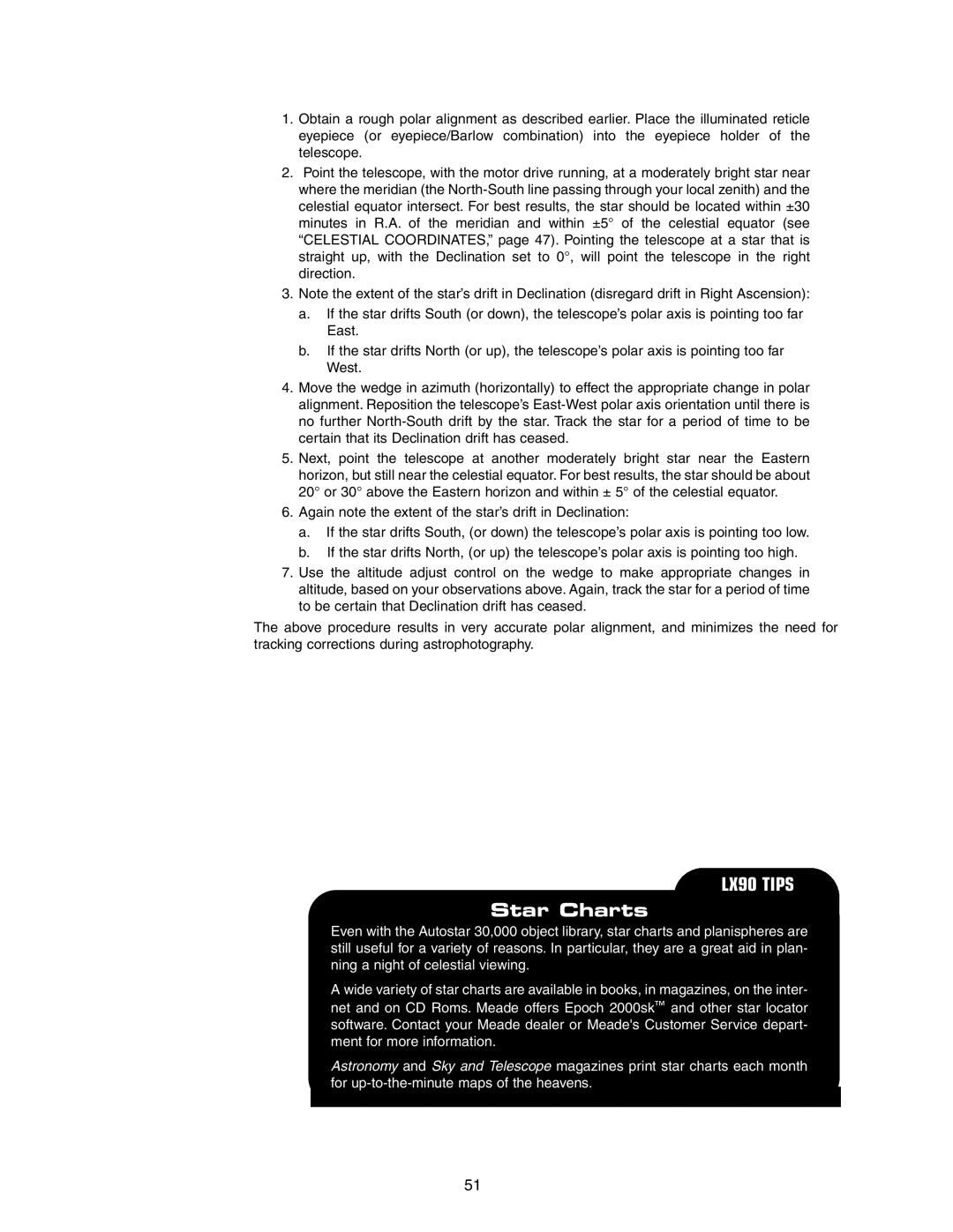 Meade LX90 instruction manual Star Charts 