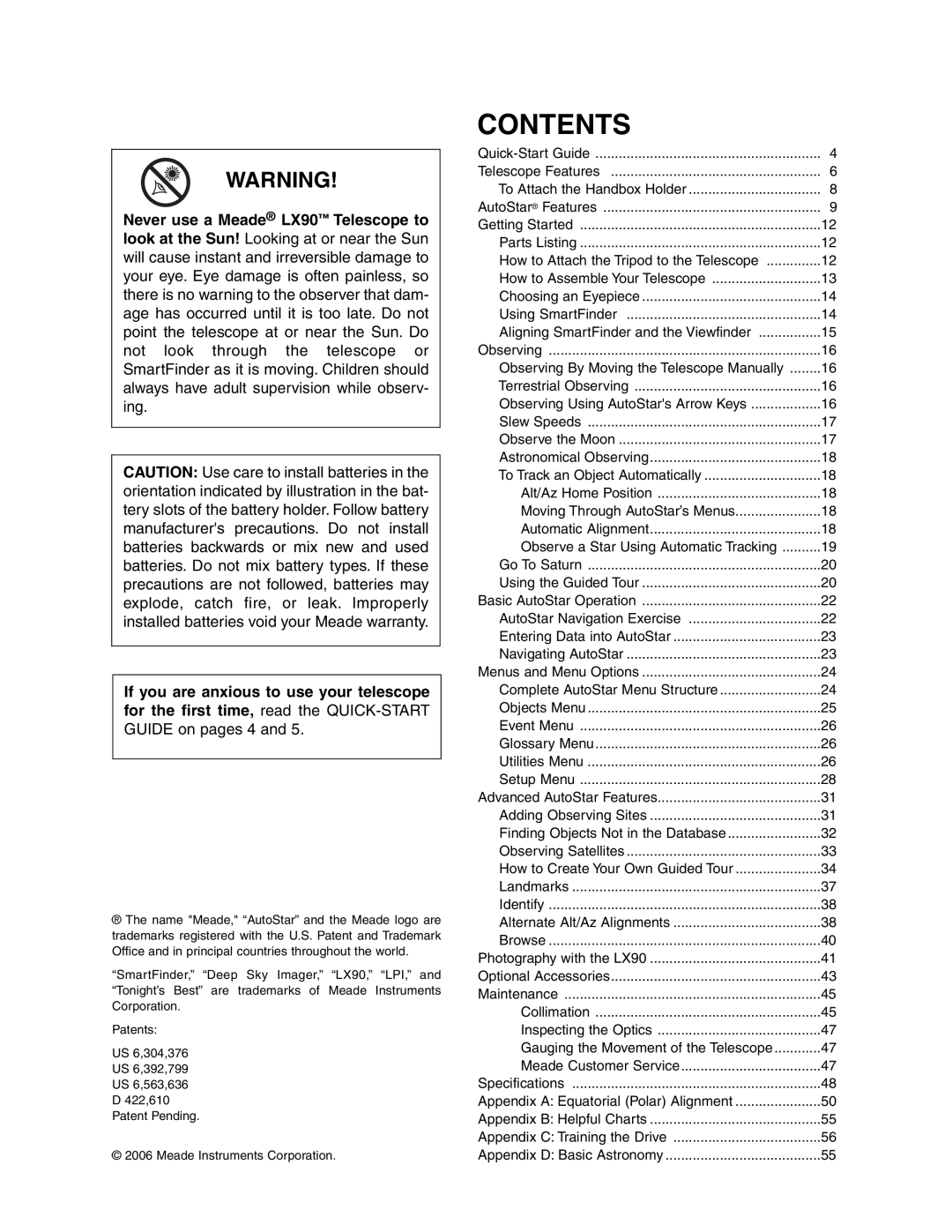 Meade LX90GPS instruction manual Contents 
