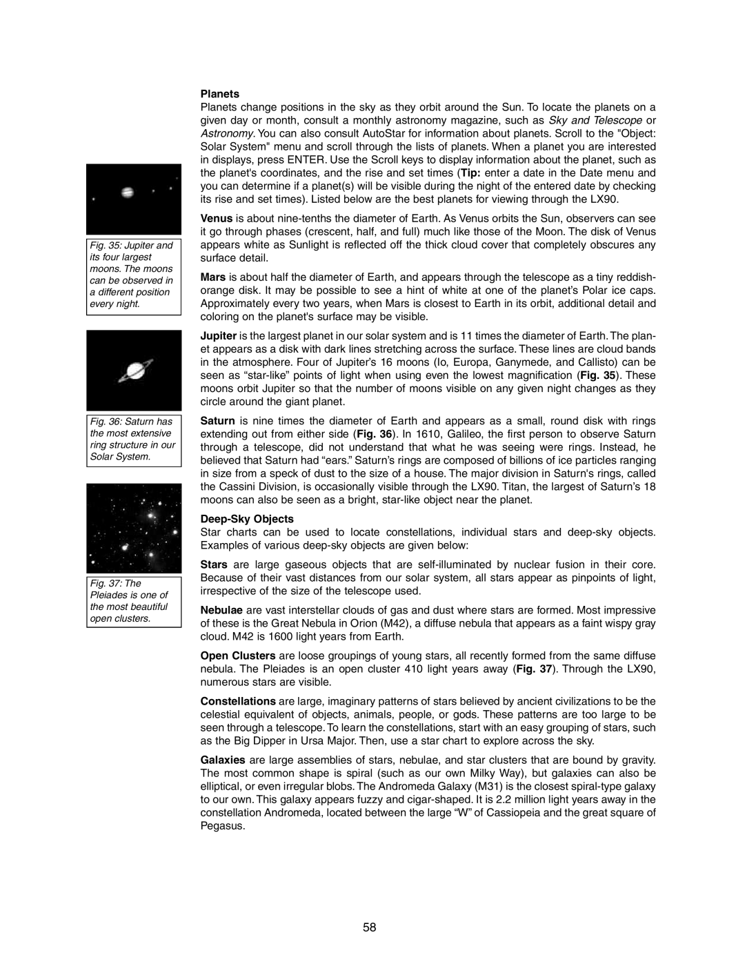 Meade LX90GPS instruction manual Planets, Deep-SkyObjects 
