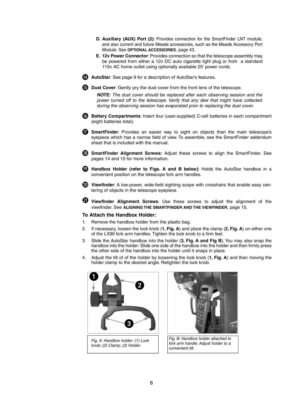 Meade LX90GPS instruction manual 1 2 3, To Attach the Handbox Holder 