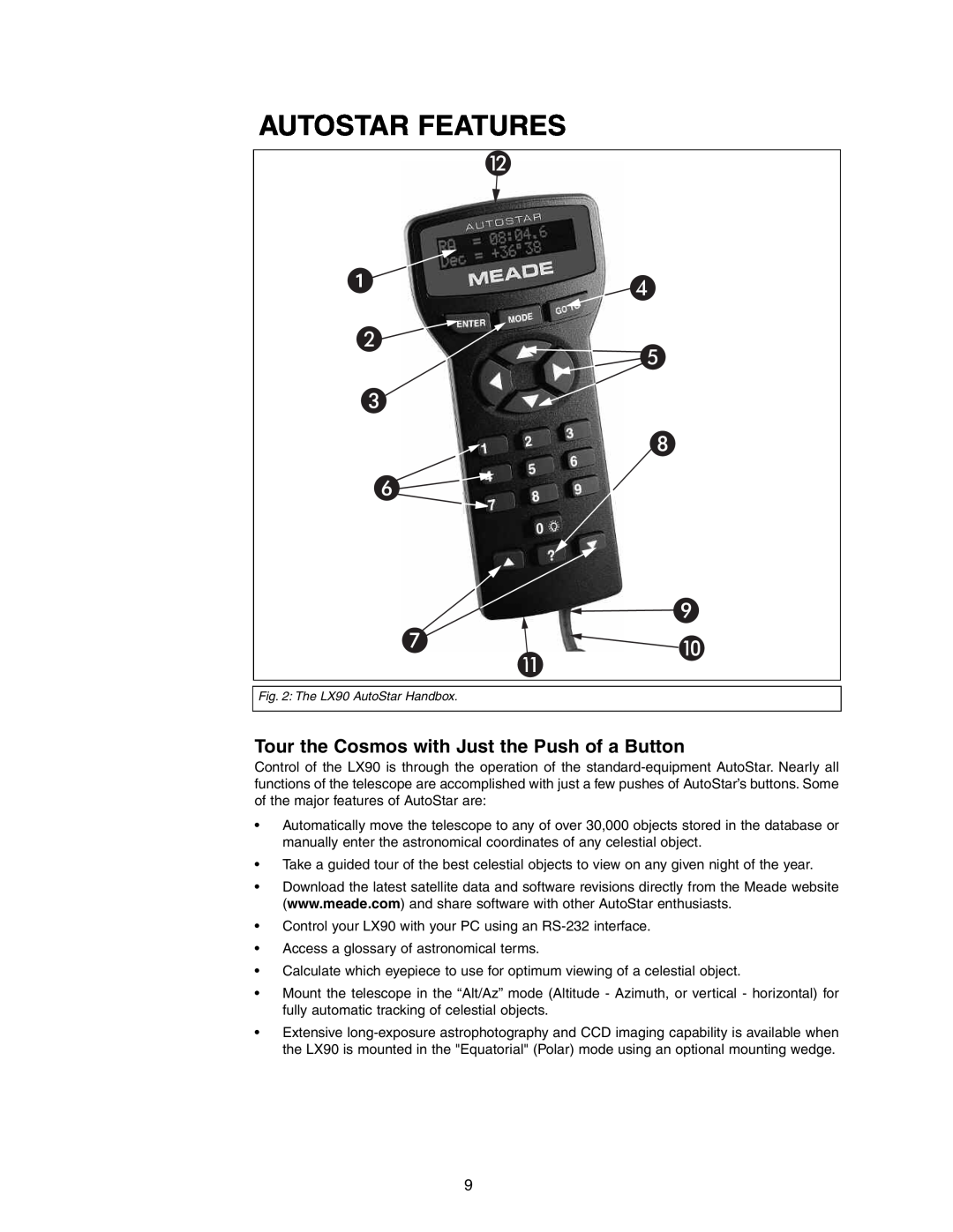 Meade LX90GPS instruction manual Autostar Features, Tour the Cosmos with Just the Push of a Button, I Gk J 
