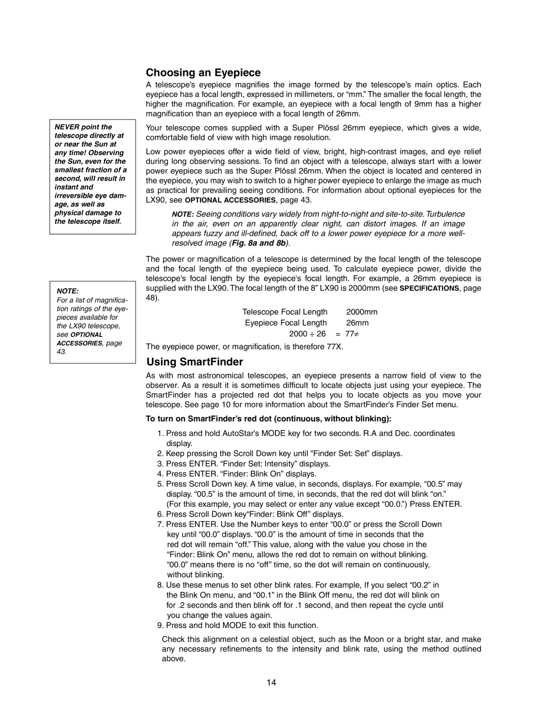 Meade LX90GPS instruction manual Choosing an Eyepiece, Using SmartFinder 