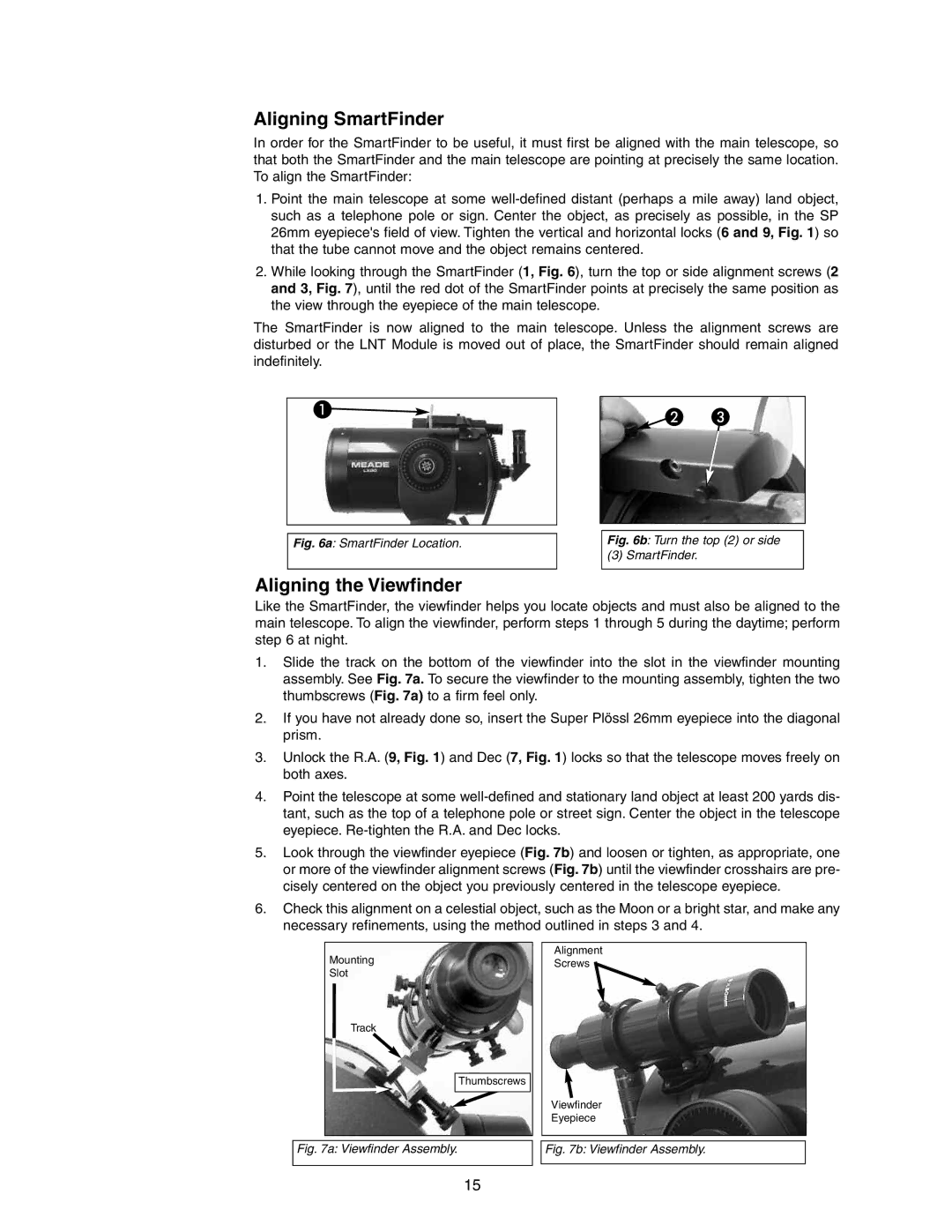 Meade LX90GPS instruction manual Aligning SmartFinder, Aligning the Viewfinder 