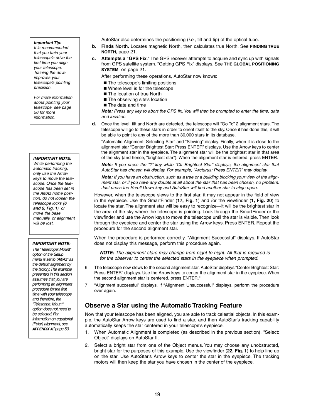 Meade LX90GPS instruction manual Observe a Star using the Automatic Tracking Feature, Important Tip 