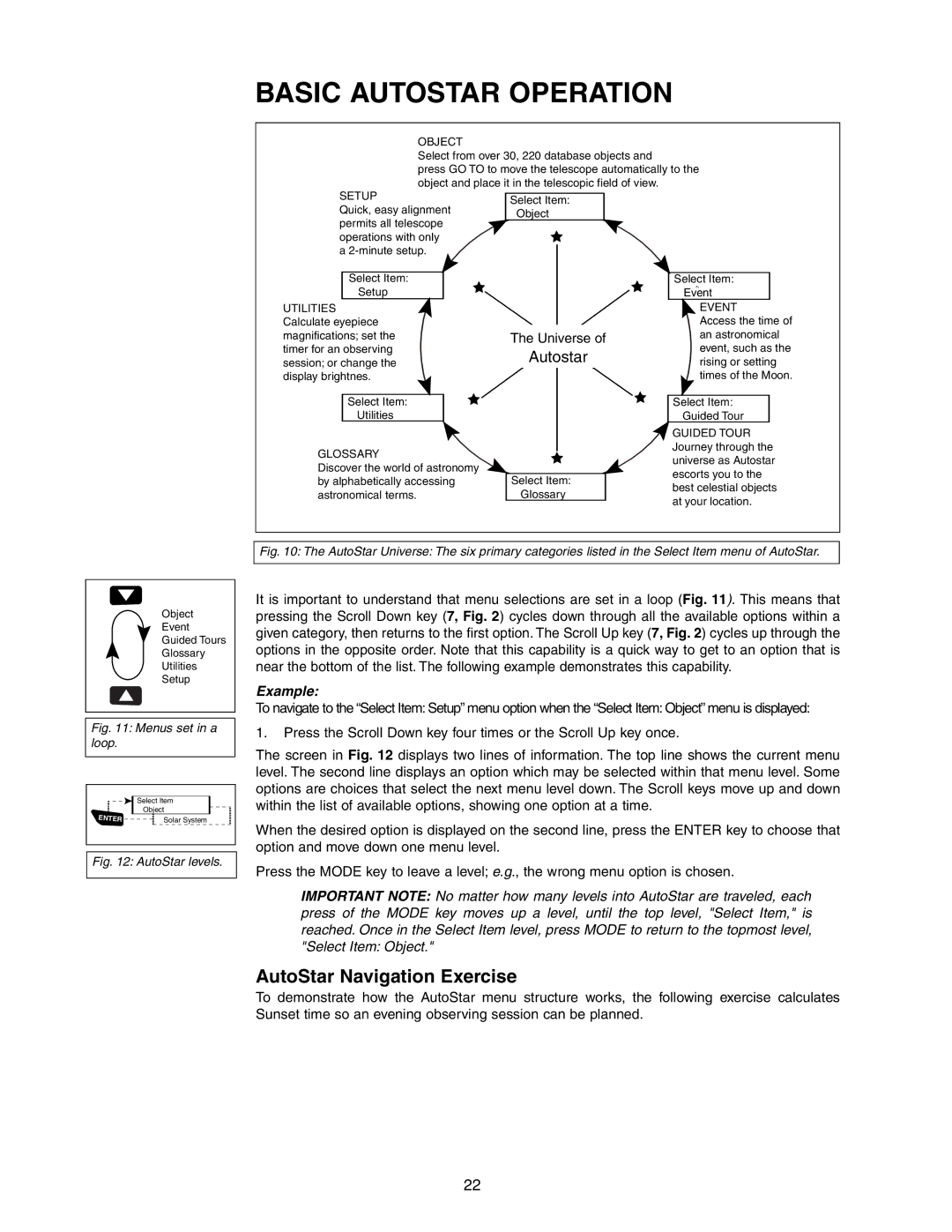 Meade LX90GPS instruction manual Basic Autostar Operation, AutoStar Navigation Exercise 