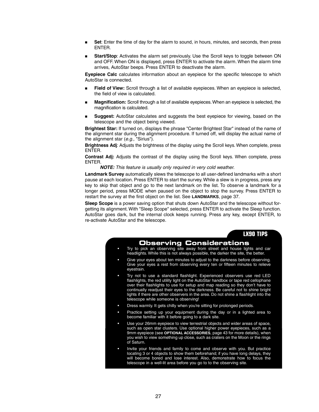 Meade LX90GPS instruction manual Observing Considerations 