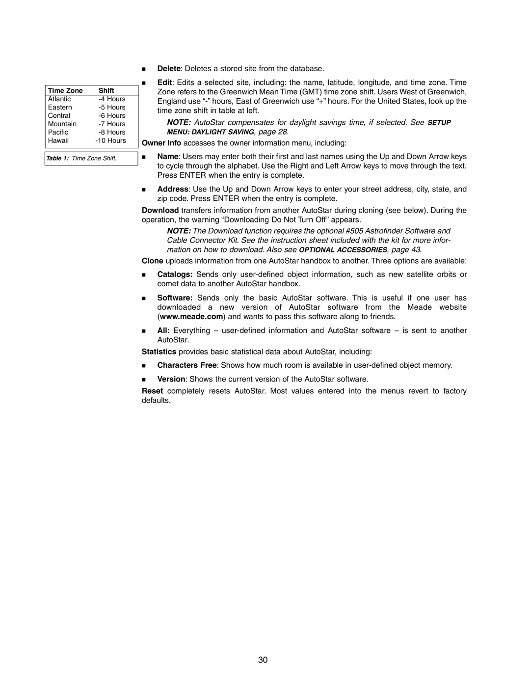 Meade LX90GPS instruction manual Delete Deletes a stored site from the database 