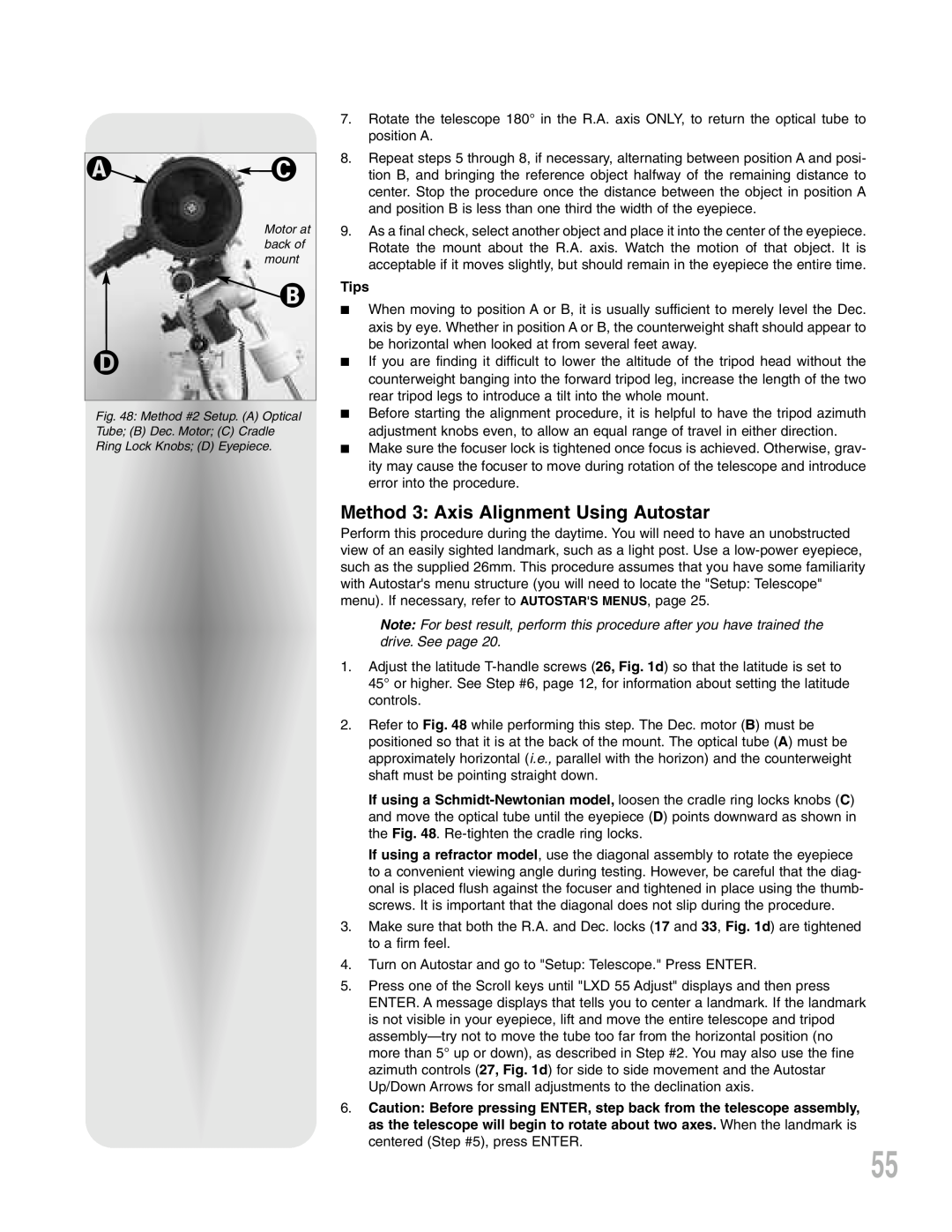 Meade LXD 75-Series instruction manual Method 3: Axis Alignment Using Autostar, Tips 