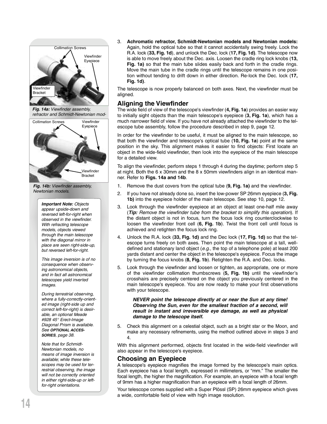 Meade LXD 75-Series instruction manual Aligning the Viewfinder, Choosing an Eyepiece 