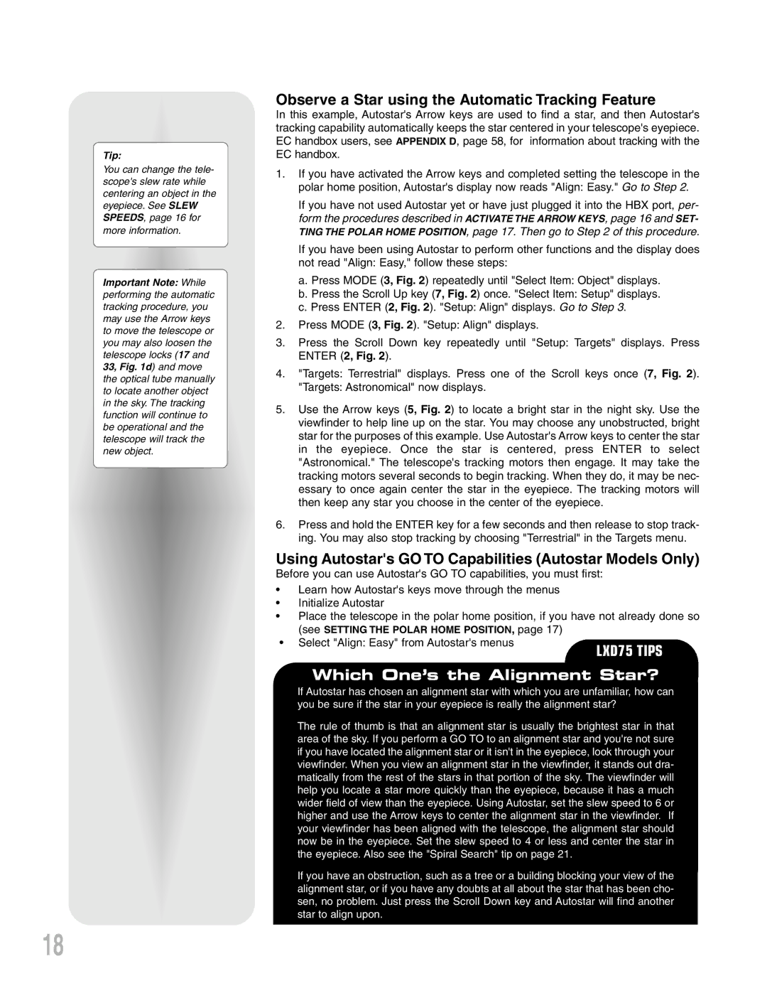 Meade LXD 75-Series instruction manual Observe a Star using the Automatic Tracking Feature 