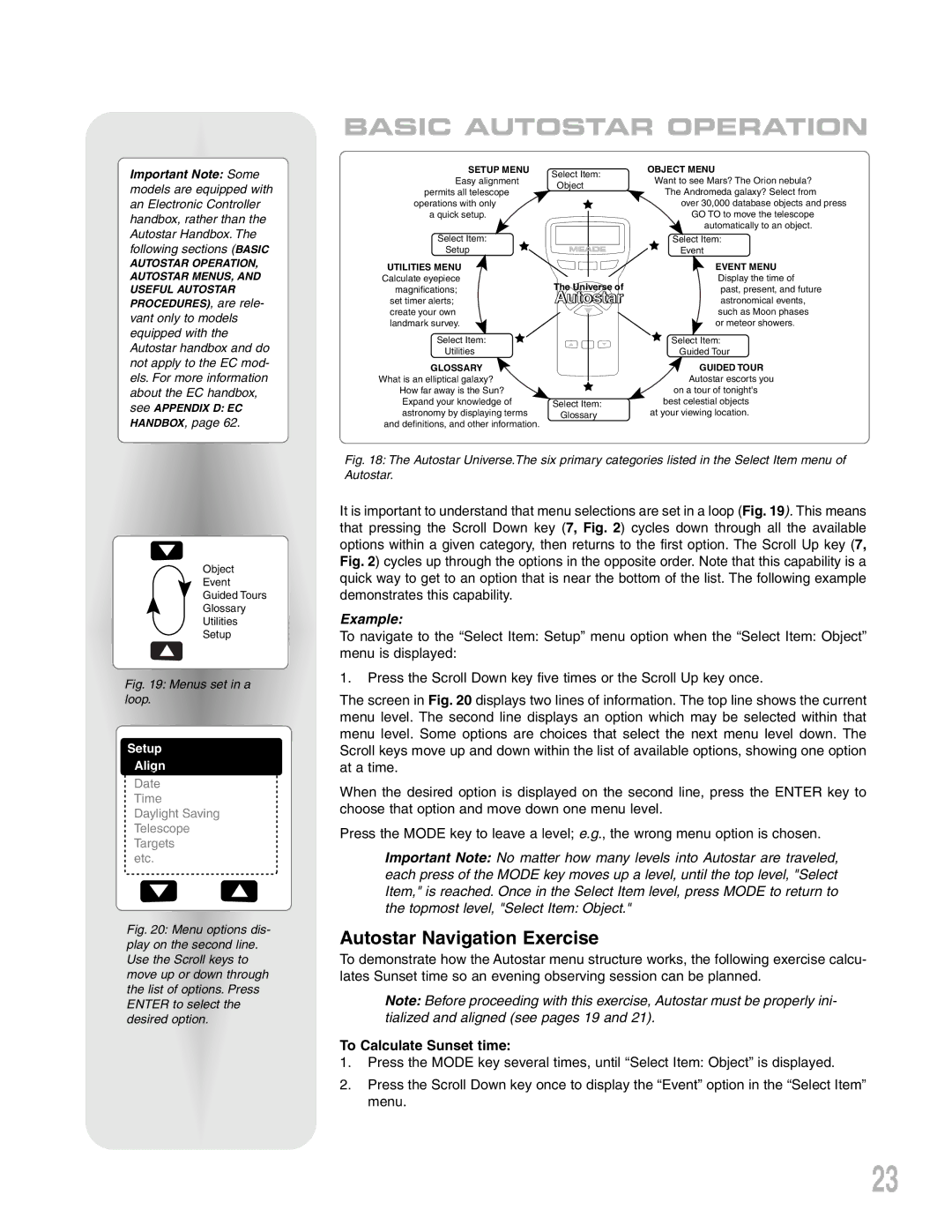 Meade LXD 75-Series instruction manual Autostar Navigation Exercise, To Calculate Sunset time 