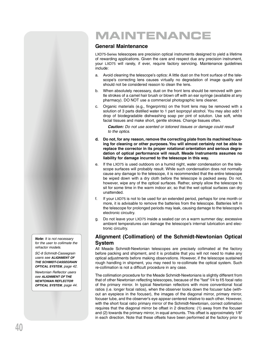 Meade LXD 75-Series instruction manual General Maintenance 