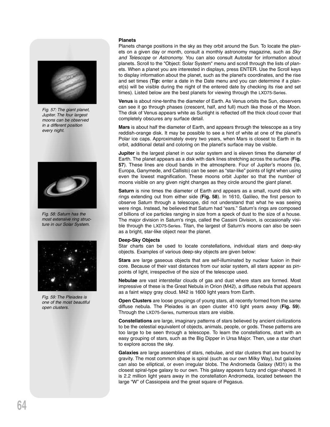 Meade LXD 75-Series instruction manual Planets, Deep-Sky Objects 