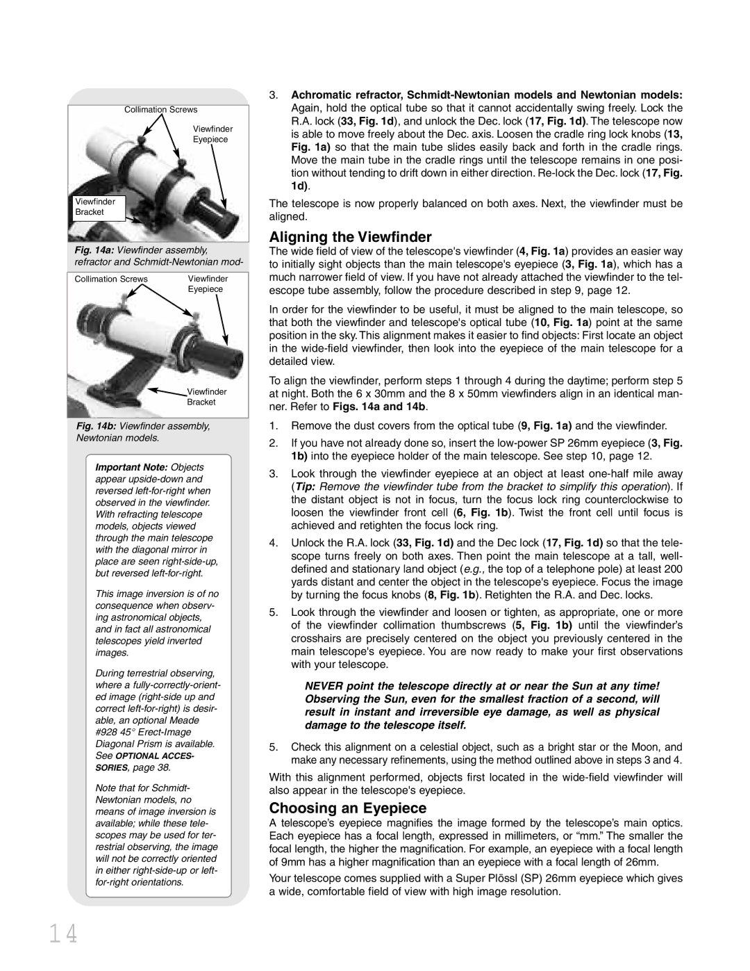 Meade LXD 75 instruction manual Aligning the Viewfinder, Choosing an Eyepiece 