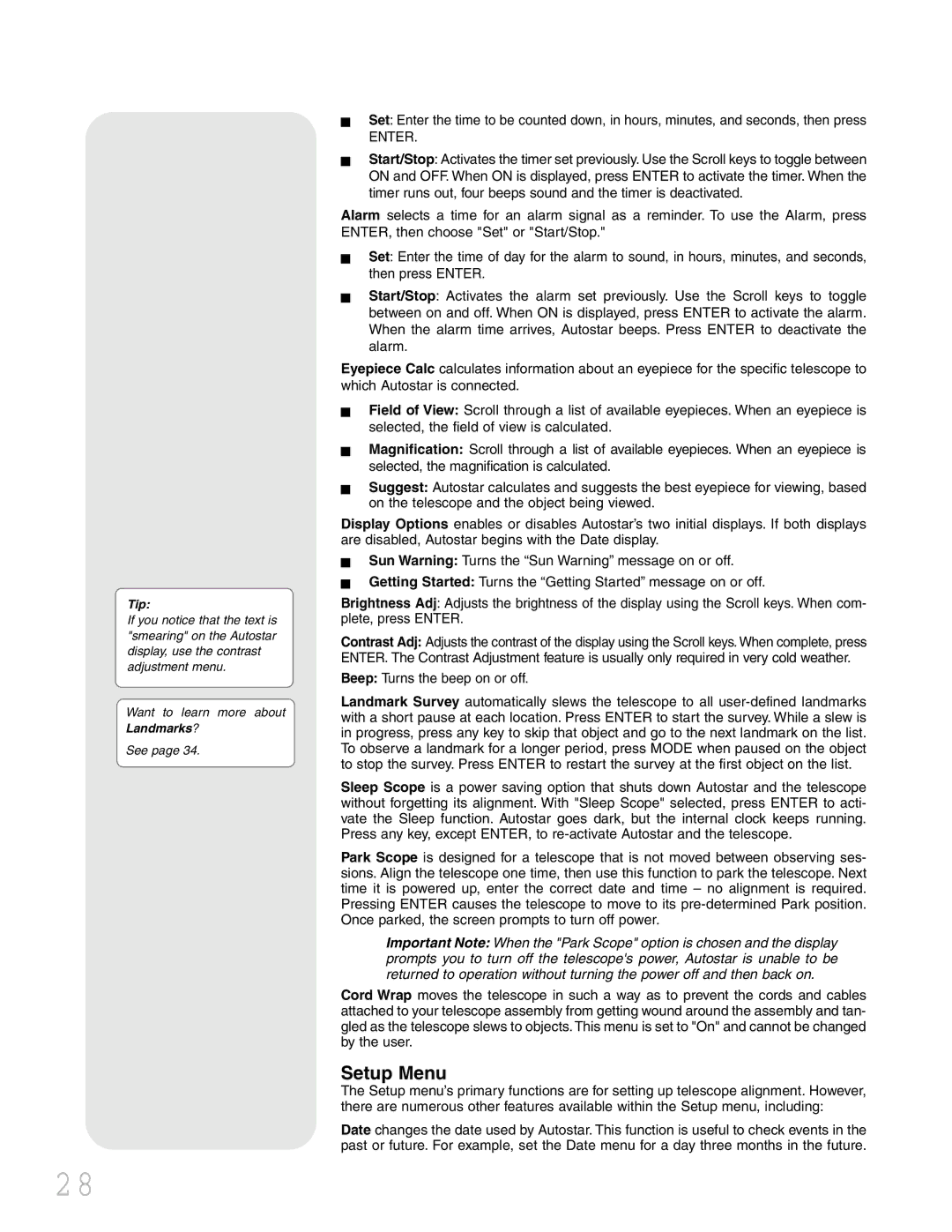 Meade LXD 75 instruction manual Setup Menu, Enter 