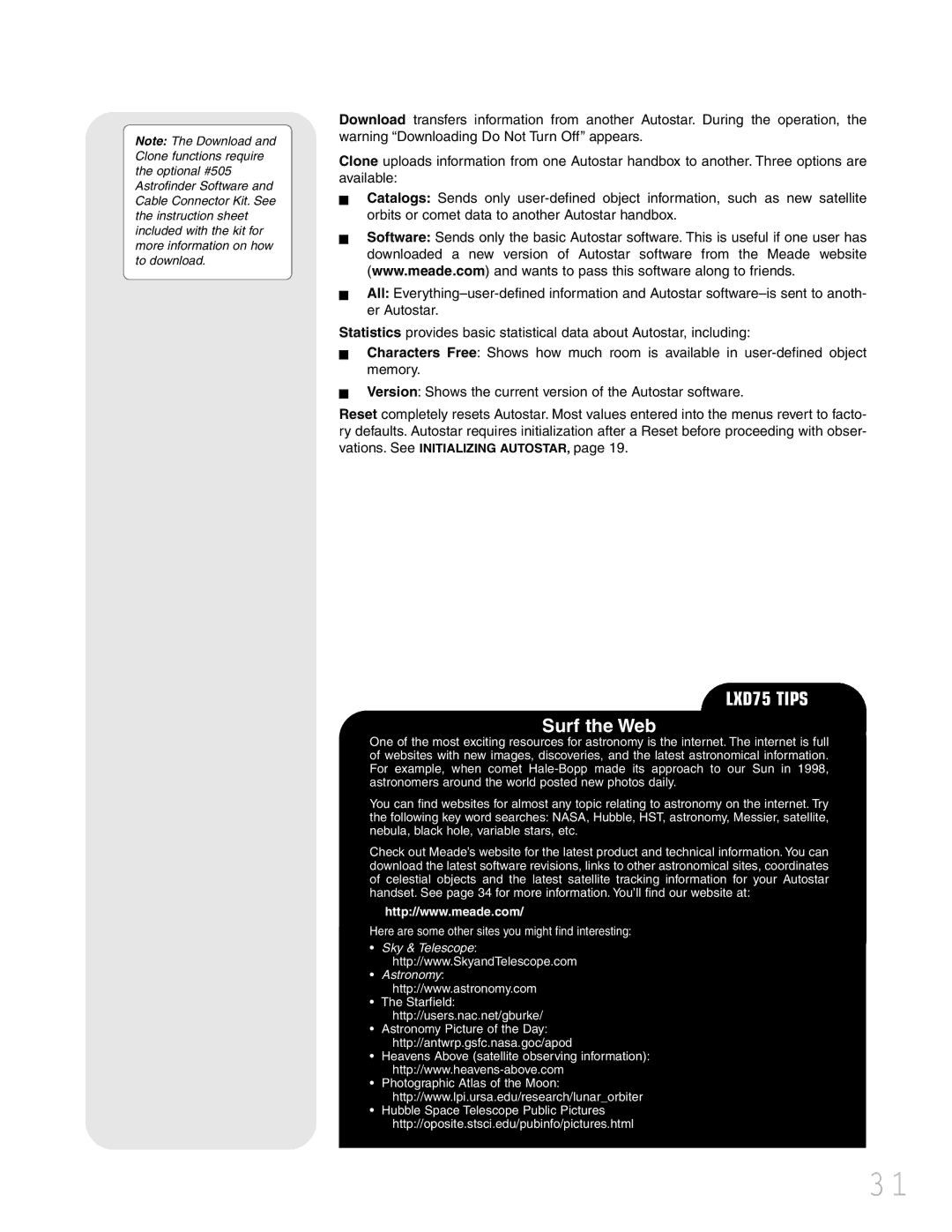 Meade LXD 75 instruction manual Surf the Web 