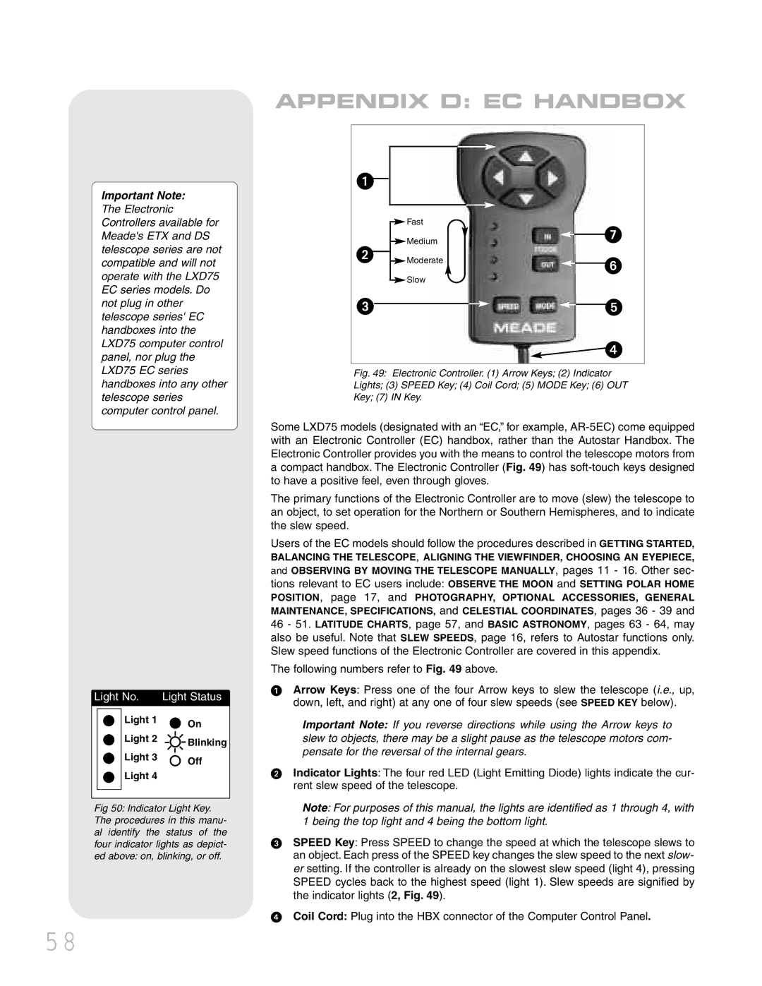 Meade LXD 75 instruction manual Appendix D EC Handbox 