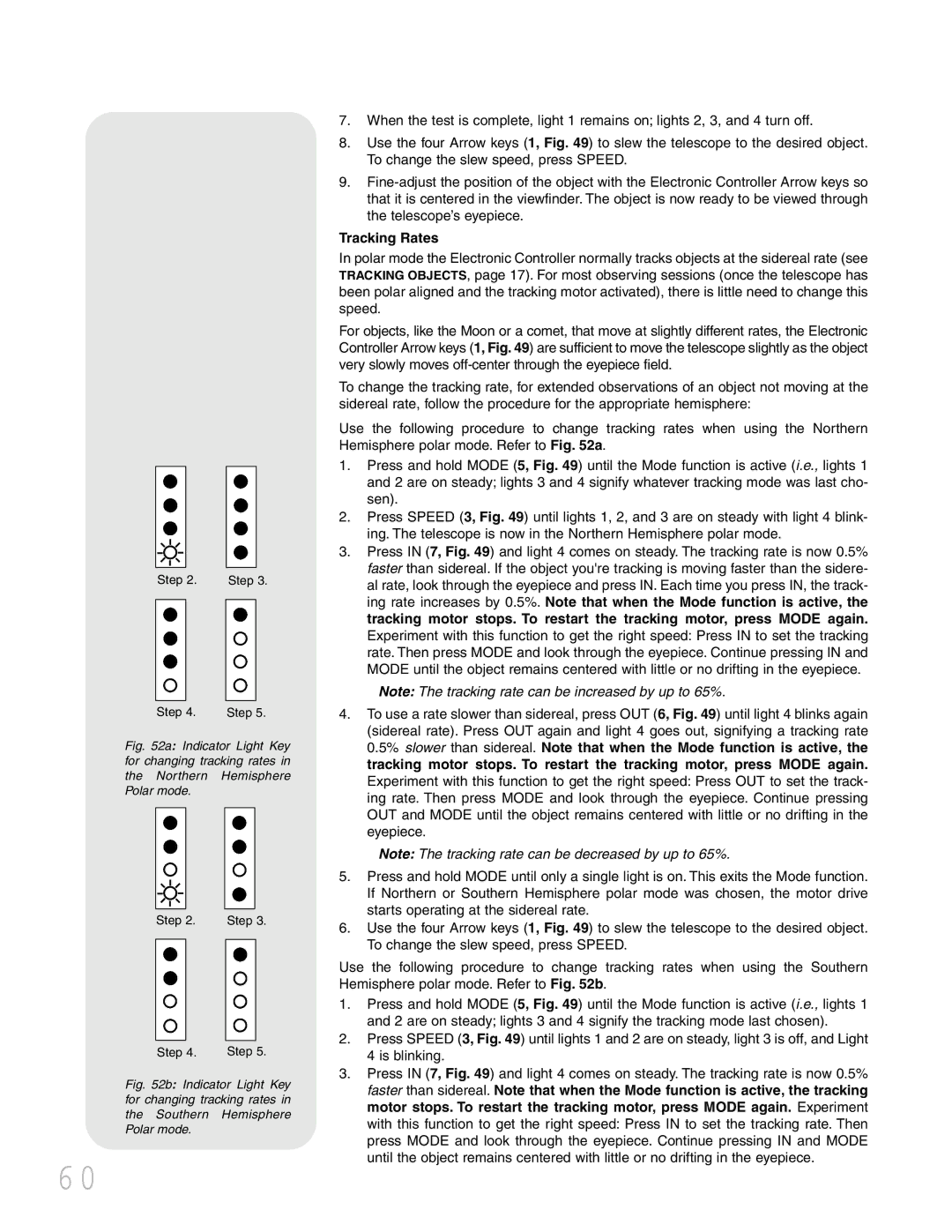 Meade LXD 75 instruction manual Tracking Rates 