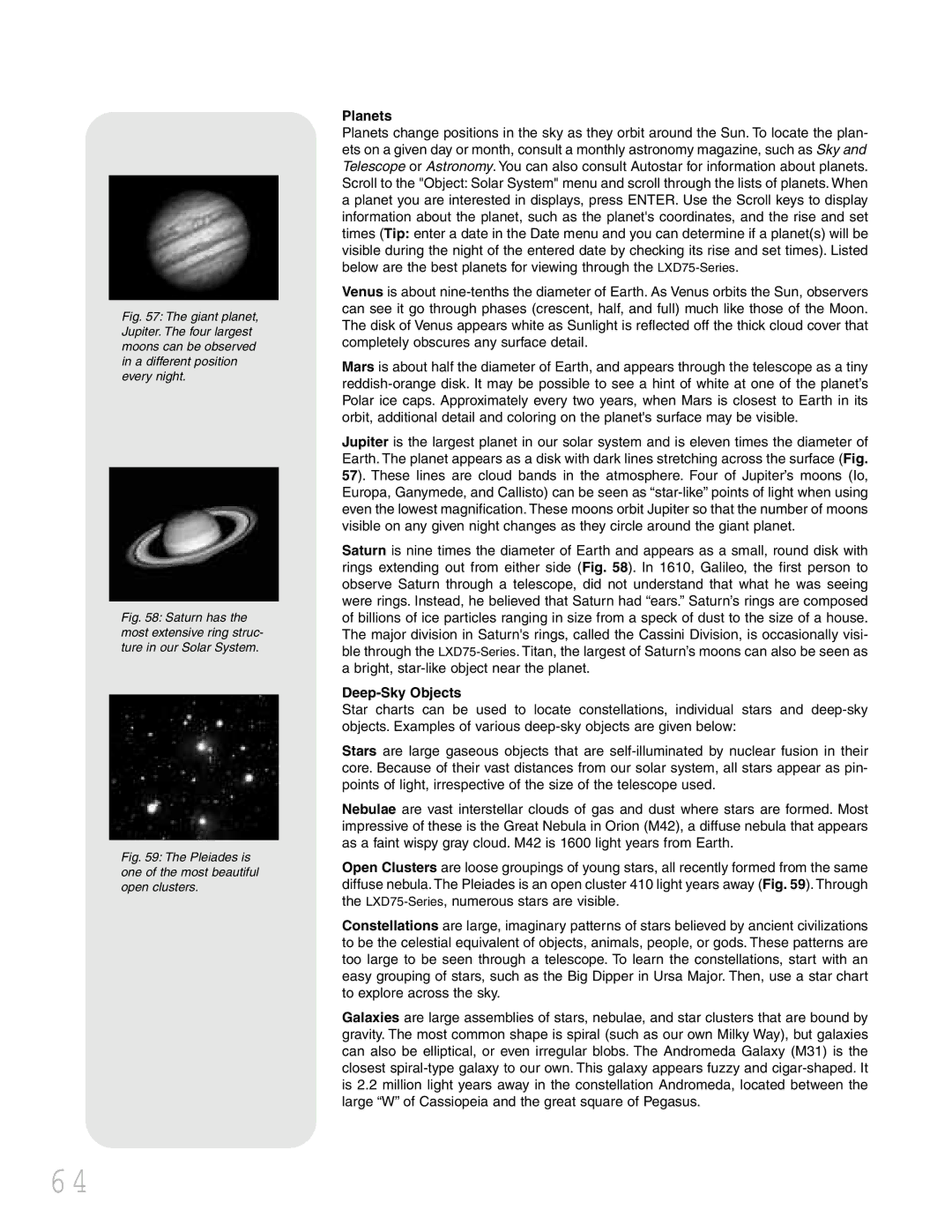 Meade LXD 75 instruction manual Planets, Deep-Sky Objects 